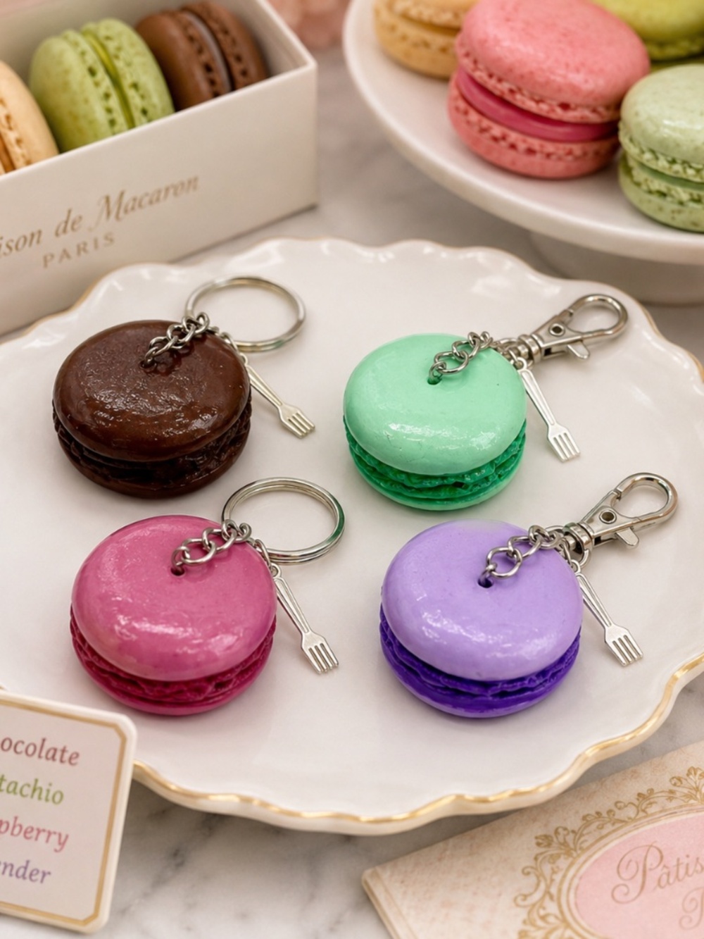 Macaron Keychain or Bag Clip | Handmade Polymer Clay French Dessert Pastry Charm
